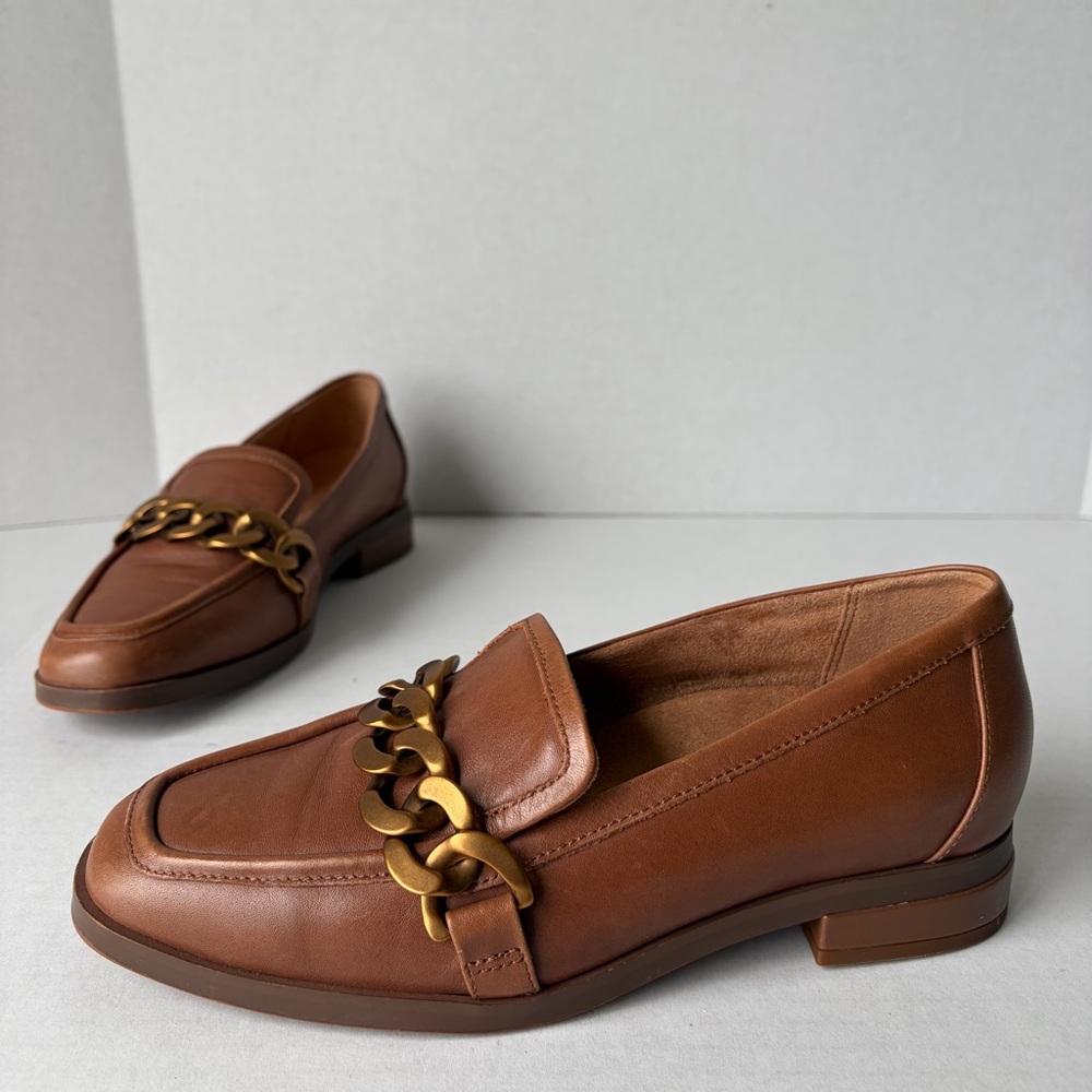 Vionic Mizelle Brown Leather Chain-Detail Loafers Women’s 5